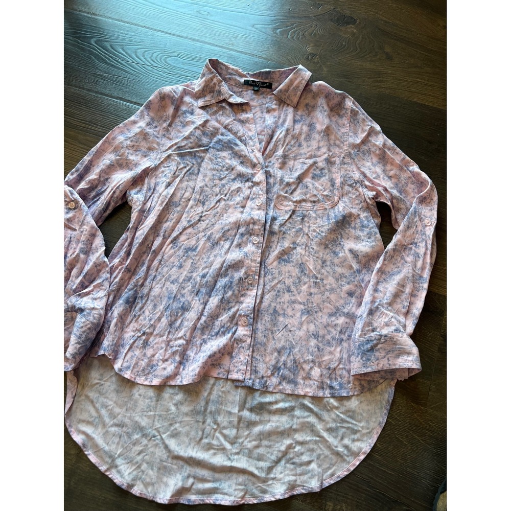 Velvet Heart Womens Pink Blue Floral Long Sleeve Button Down Shirt Medium